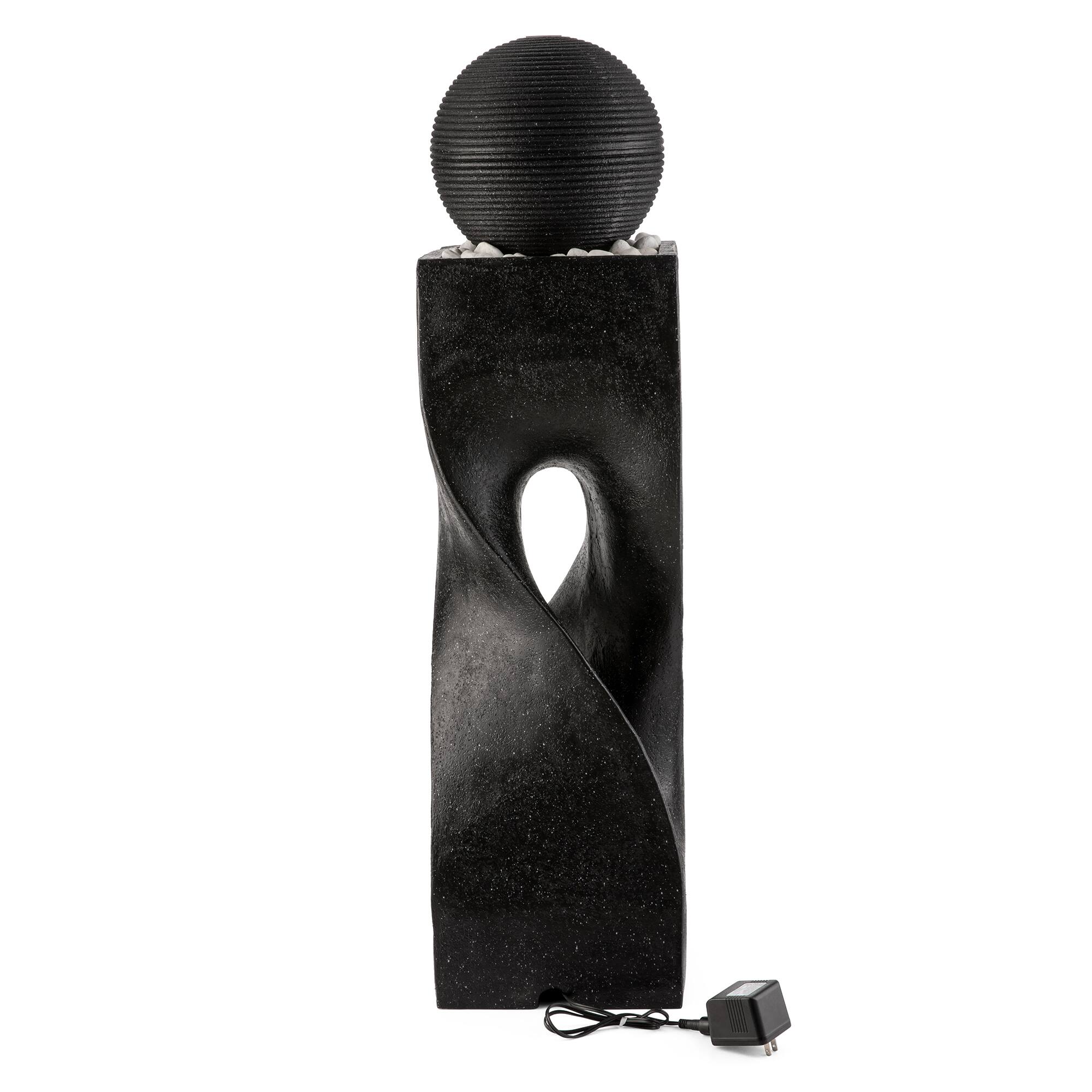 Glitzhome® 40.5" Oversized LED Modern Geometric Pedestal & Sphere Outdoor Fountain